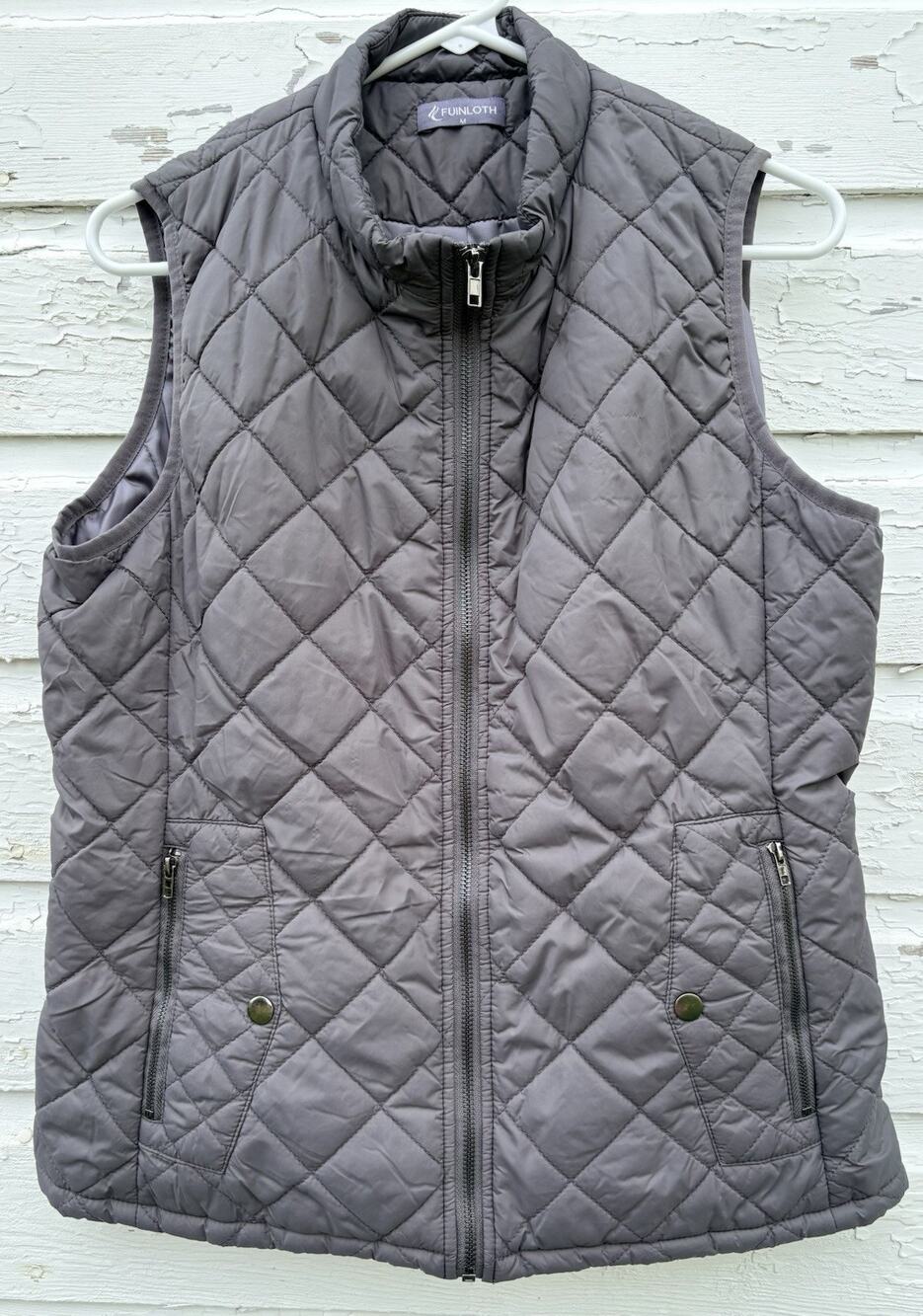 Athletic Puffer Vest Womens M Gray Packable Quilted Workout Walking Hiking